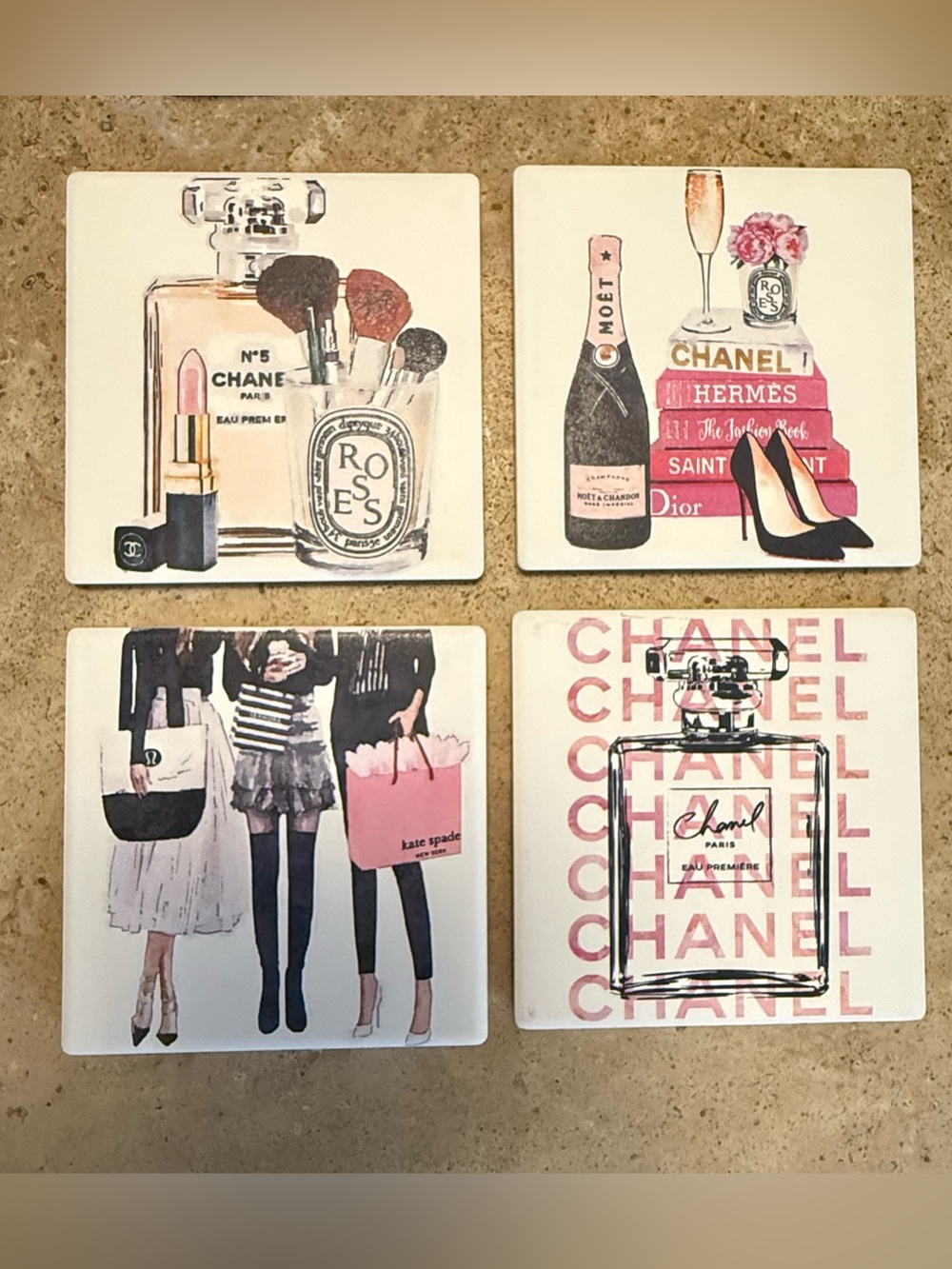 NWT Chanel Fashion Ceramic Coasters - Set of 4 by Amanda Greenwood